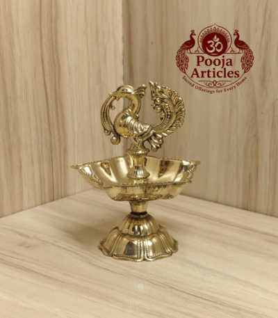 Buy Brass Peacock Diya Size 1 – 90 g, 3.5″ Handcrafted Auspicious Lamp For Puja & Home Use