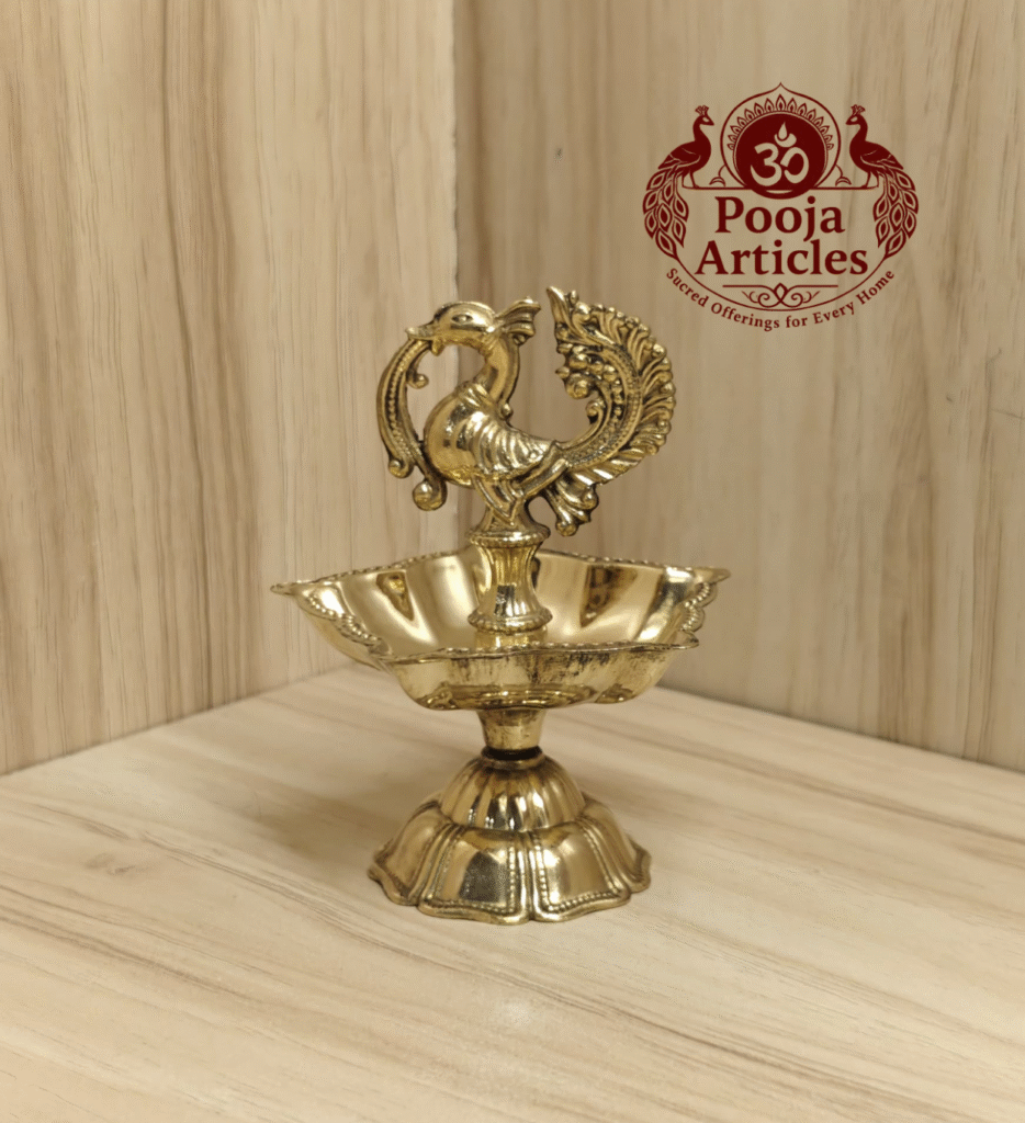 Buy Brass Peacock Diya Size 1 – 90 g, 3.5″ Handcrafted Auspicious Lamp For Puja & Home Use