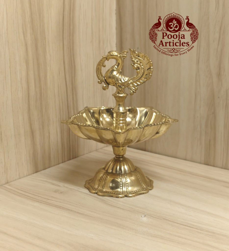 Buy Brass Peacock Diya Size 3 – 130 g, 4.9″ Divine Festival Oil Lamp For Puja & Home Use