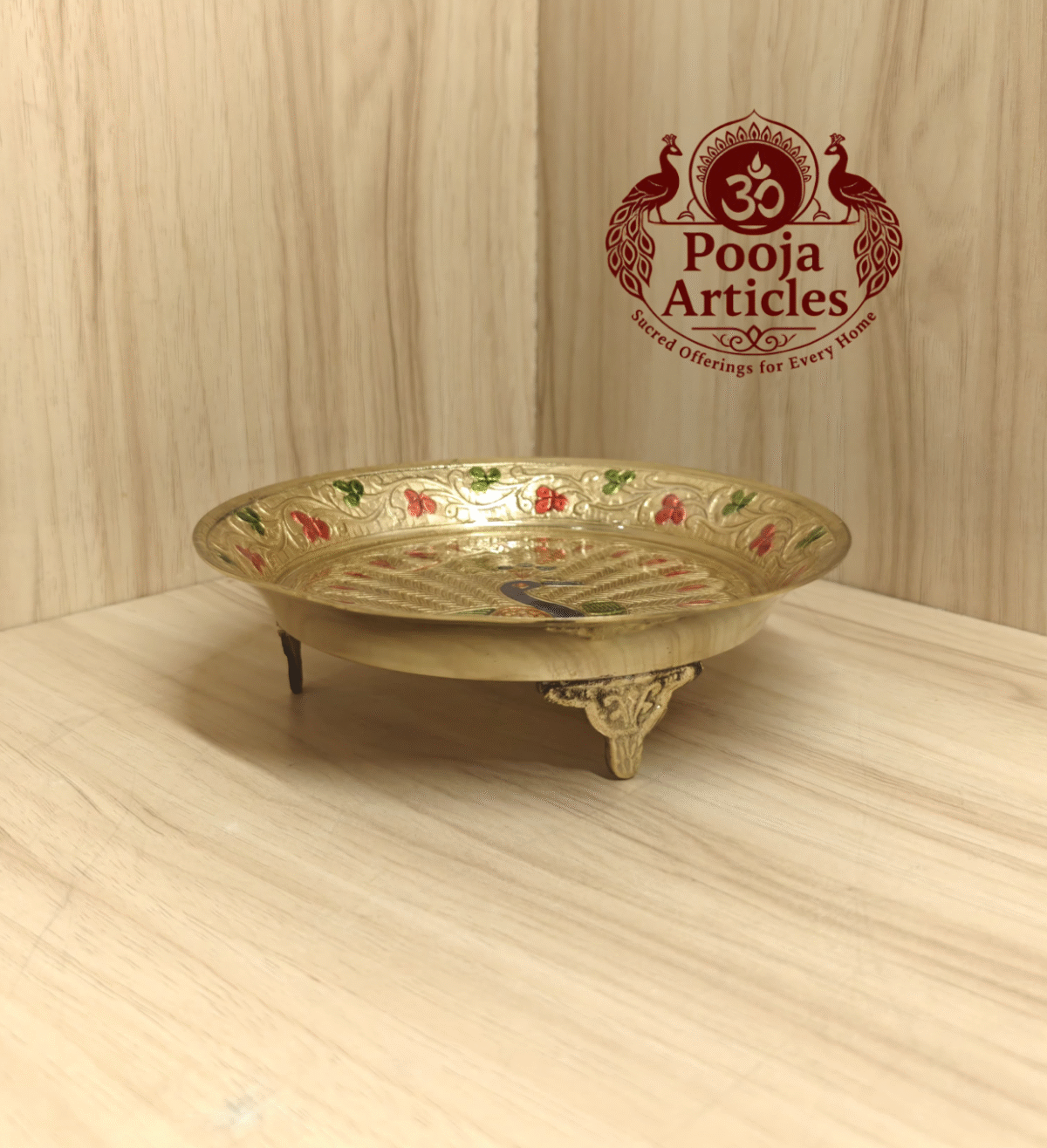 Buy Brass Peacock Pin Tray – 280g, 6.2" Handcrafted Divine Plate for Pooja & Gifting