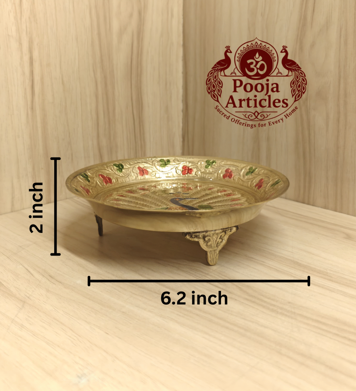 Buy Brass Peacock Pin Tray – 280g, 6.2" Handcrafted Divine Plate for Pooja & Gifting