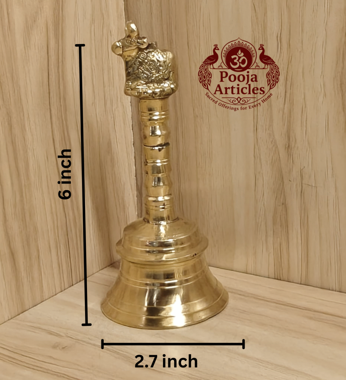 Buy Brass Pooja Bell 420g, 6" – Handcrafted Divine Temple Hand Bell for Puja