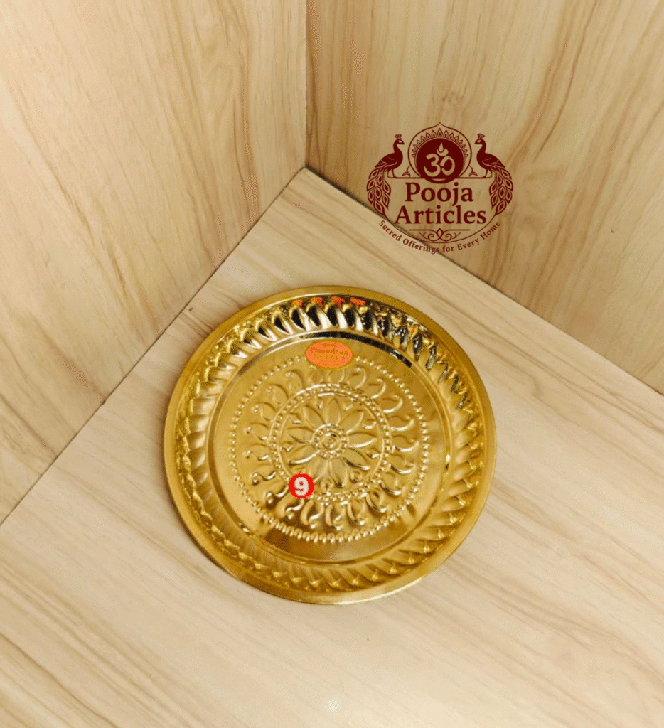 Buy Brass Pooja Plate Online – Traditional 70g, 8" Divine Pooja Thali for Daily Worship