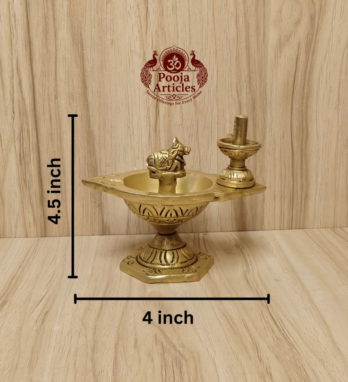 Buy Brass Pradosha Vilakku Online – 580g, 4.5" Powerful Lord Shiva Oil Lamp with Nandi & Shivling for Puja