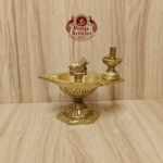 Buy Brass Pradosha Vilakku Online – 580g, 4.5" Powerful Lord Shiva Oil Lamp with Nandi & Shivling for Puja