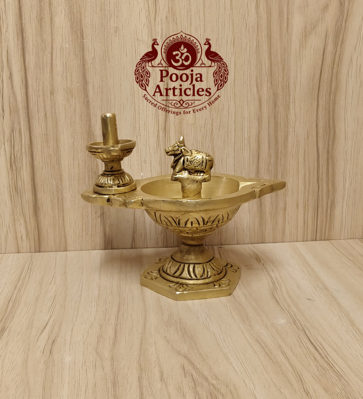 Buy Brass Pradosha Vilakku Online – 580g, 4.5" Powerful Lord Shiva Oil Lamp with Nandi & Shivling for Puja