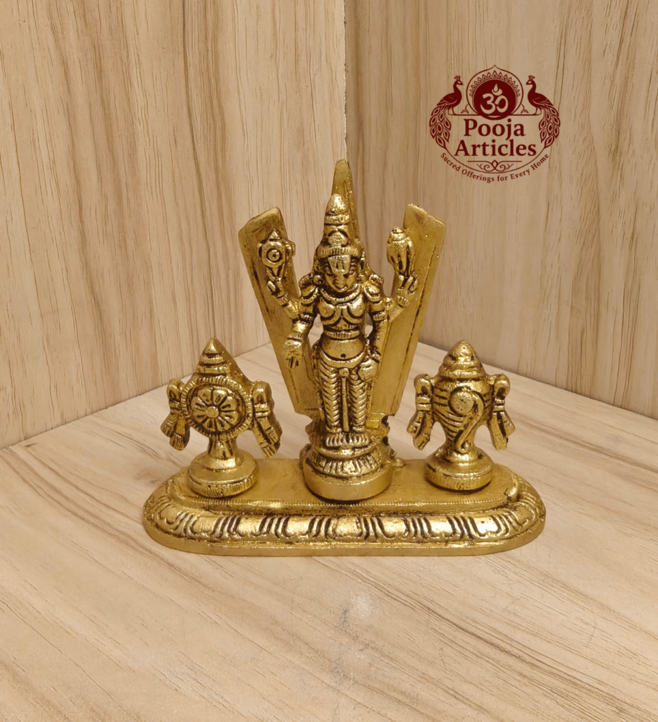 Buy Brass Shankh Chakranamah Balaji Statue Online – 3.5 inch, 300g Divine Venkateswara Idol for Pooja, Vastu & Spiritual Decor