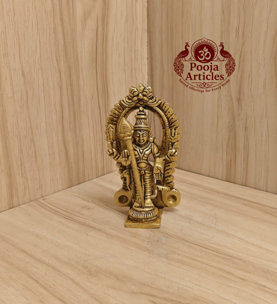 Buy Brass Thiruvachi Murugan Statue Online – 210g, 4 inch Handcrafted Kartikeya Idol for Pooja & Spiritual Decor
