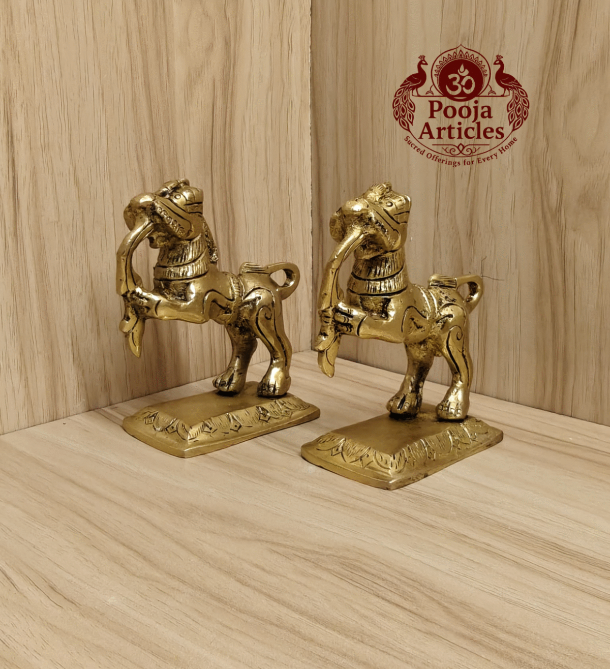 Buy Brass Yali Set Of 2 – 1.120kg, 4.2" Traditional Brass Yali Idol for Home & Pooja