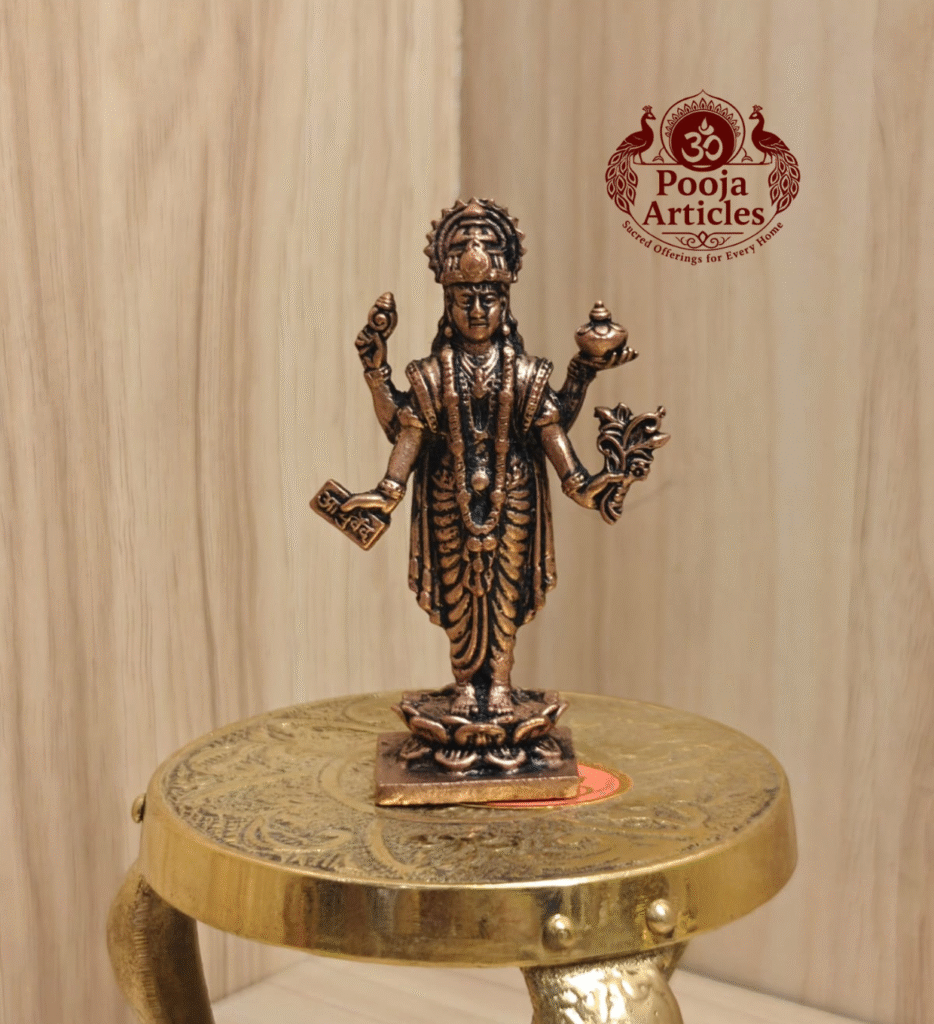 Buy Copper Dhanvantari Idol Online – 80 g, 3 inch Handcrafted Dhanvantari Idol for Health & Healing Support