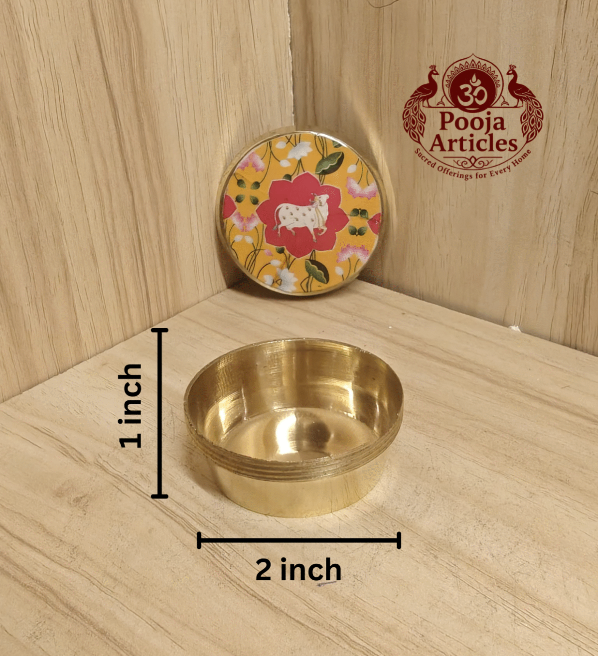 Buy cow meena design Sindoor Dibbi Online – 40 g, 2" Pure Brass Kumkum Box for Pooja