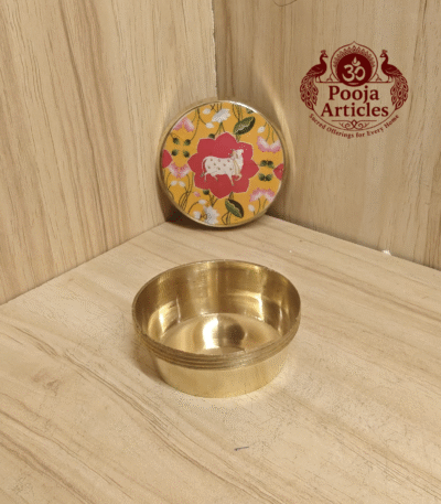 Buy cow meena design Sindoor Dibbi Online – 40 g, 2" Pure Brass Kumkum Box for Pooja