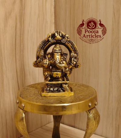 Buy Mini Ganesha Brass Idol With Arch 110g, 2.4"– Handcrafted Ganesha Idol For Car Dashboard