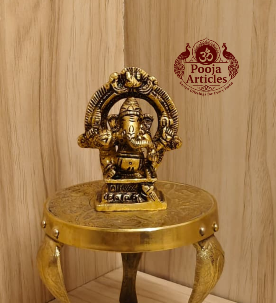 Buy Mini Ganesha Brass Idol With Arch 110g, 2.4"– Handcrafted Ganesha Idol For Car Dashboard