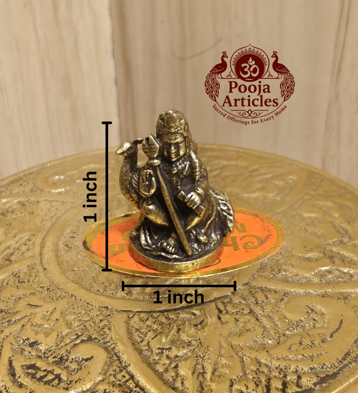 Buy Miniature Brass Balamurugan Statue Online – 20 g, 1" Handcrafted Vel Idol for Pooja & Blessings