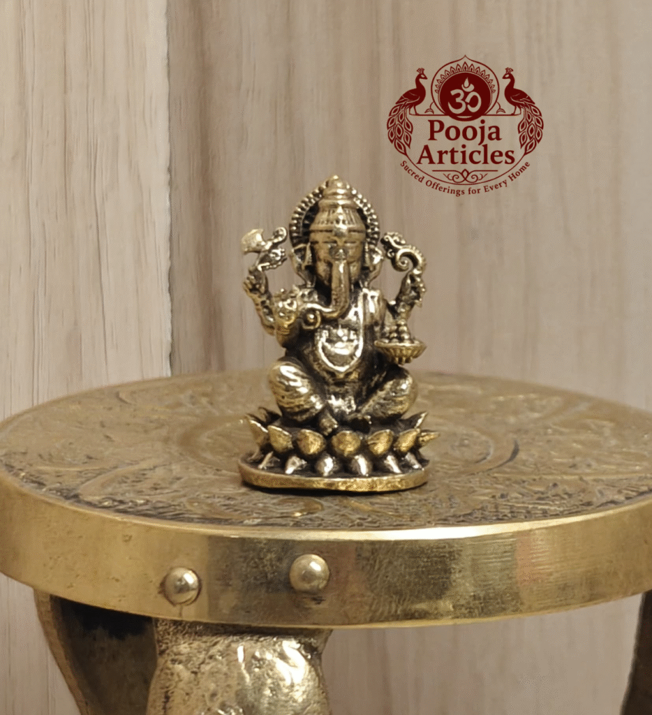 Buy Miniature Brass Ganesh Statue – 25 g, 1.2″Handcrafted Lord Ganesha Idol For Pooja & Gifts