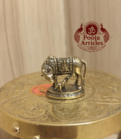 Buy Miniature Cow and Calf Statue – 20 g, 1" Divine Kamadhenu Idol for Pooja & Vastu