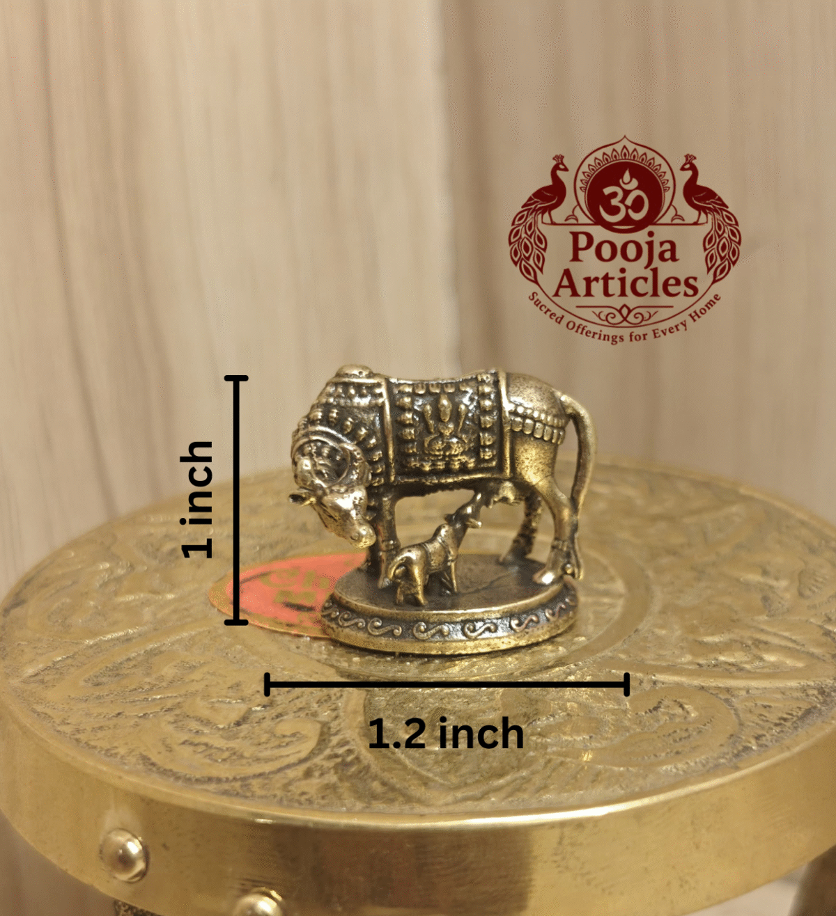 Buy Miniature Cow and Calf Statue – 20 g, 1" Divine Kamadhenu Idol for Pooja & Vastu