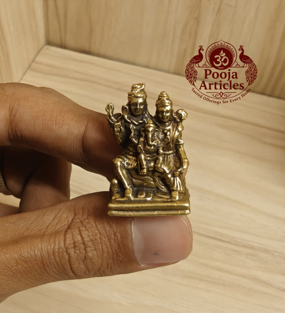 Buy Miniature Lord Shiva Family Idol Online – 15g, 1.1" Brass Shiva Parivar Statue for Home, Temple & Gifts