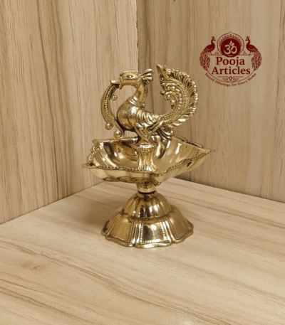 Buy Peacock Design Brass Diya Size 0 – 70 g, 3.1″ Traditional Auspicious Oil Lamp For Puja & Home Use