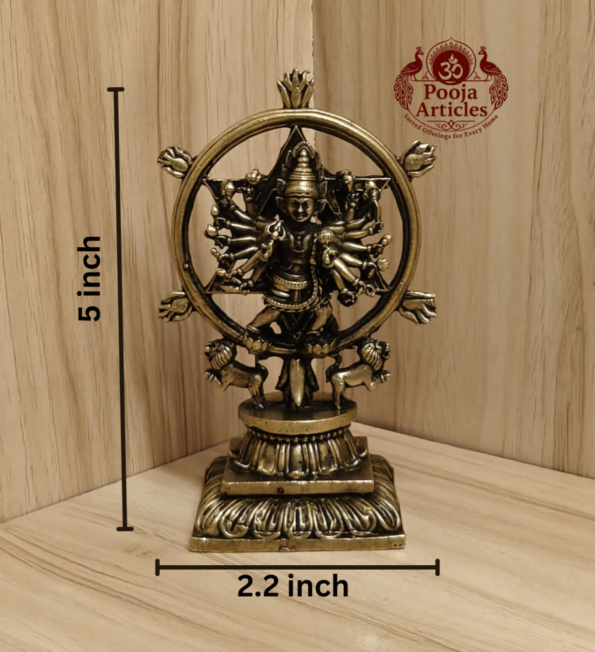 Buy Premium Brass Chakrathalwar Statue – 440g, 5″ Handcrafted Warrior Goddess Idol For Home Use & Pooja