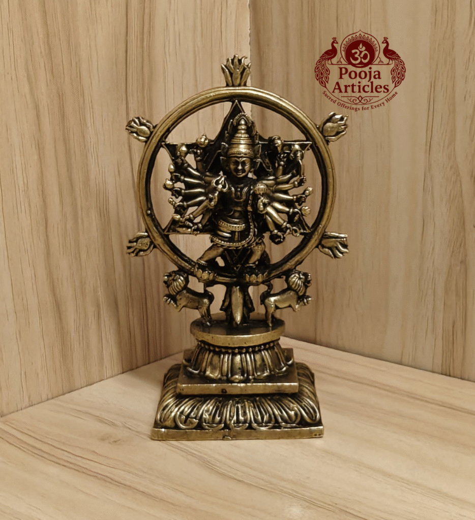 Buy Premium Brass Chakrathalwar Statue – 440g, 5″ Handcrafted Warrior Goddess Idol For Home Use & Pooja