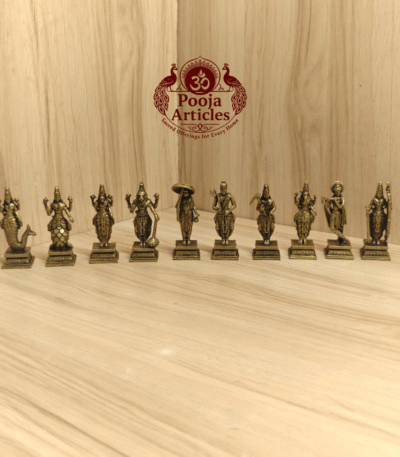 Buy Premium Brass Dasavatharam Set – 470g, 9″ Divine Vishnu’s Ten Avatars Statue For Home Use & Pooja