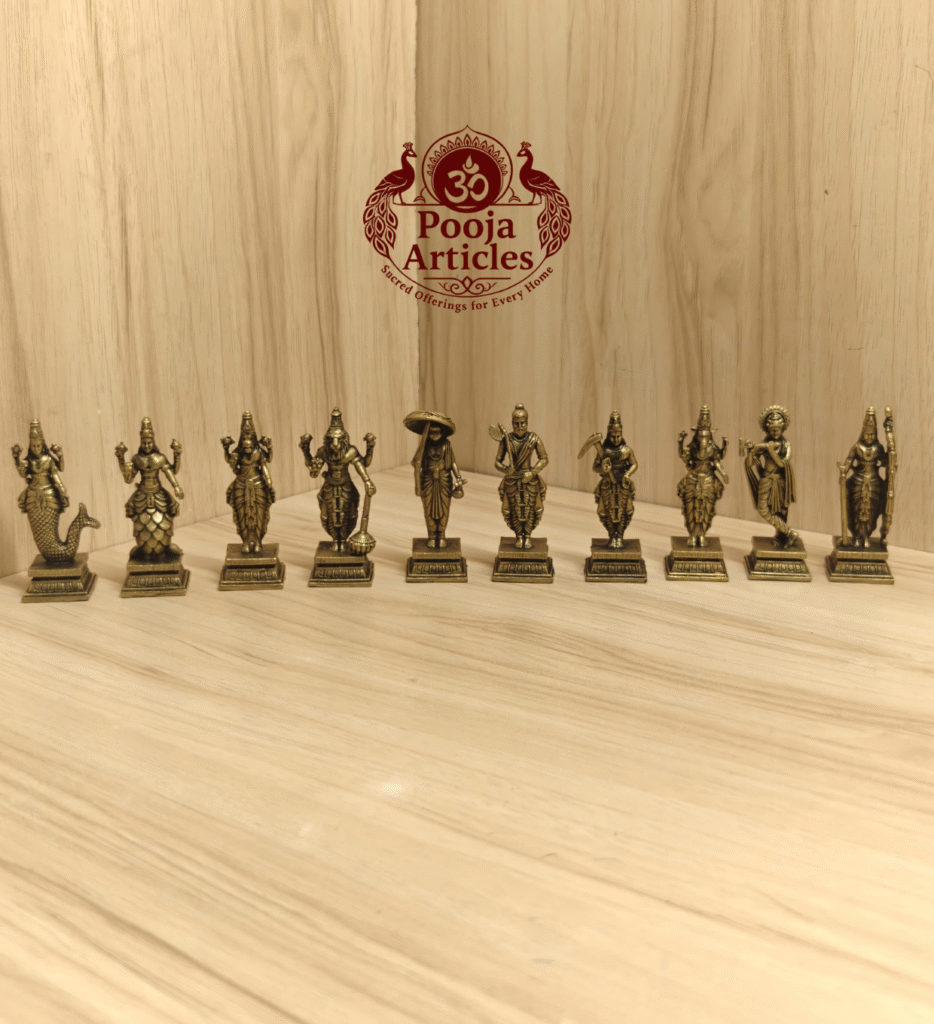 Buy Premium Brass Dasavatharam Set – 470g, 9″ Divine Vishnu’s Ten Avatars Statue For Home Use & Pooja