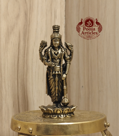 Buy Premium Brass Guruvayoorappan Idol Online – 100 g, 3" Handcrafted Krishna Idol for Spiritual Grace