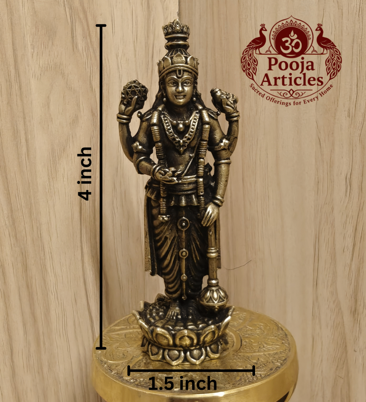 Buy Premium Brass Guruvayoorappan Statue Online – 150g, 4" Divine Brass Vishnu Murti for Pooja