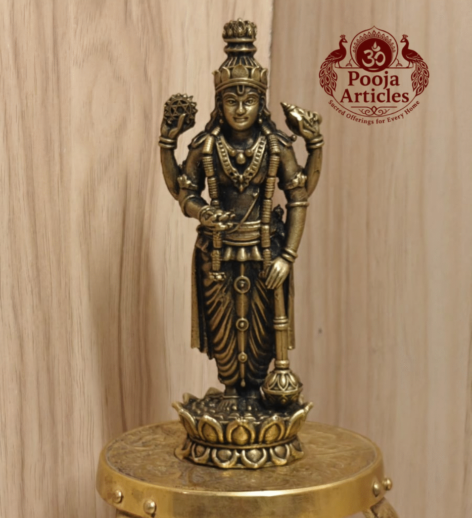 Buy Premium Brass Guruvayoorappan Statue Online – 150g, 4" Divine Brass Vishnu Murti for Pooja