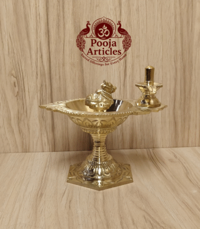 Buy Pure Brass Pradosha Vilakku Online – 480g, 5" Divine Handcrafted Brass Lamp for Pooja Rituals