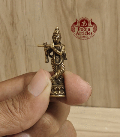 Buy Rare Miniature Brass Krishna Idol – 10 g, 1.5" Handcrafted Divine Idol Playing Flute Bansuri