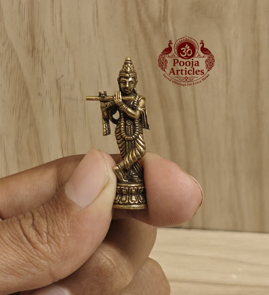 Buy Rare Miniature Brass Krishna Idol – 10 g, 1.5" Handcrafted Divine Idol Playing Flute Bansuri