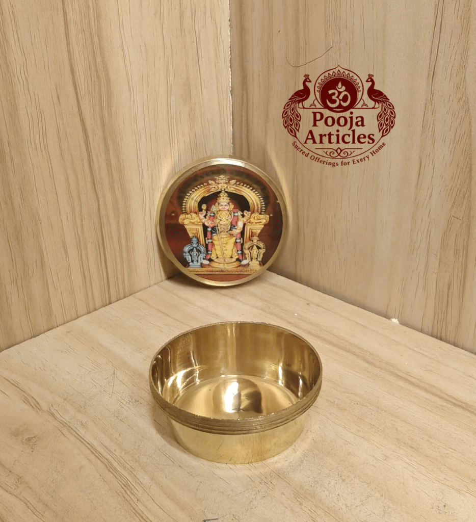 Buy Tiruchendur Murugan Kumkum Chimil Online – 40g, 2" Scared Brass Kumkum Holder for Pooja & Gifiting