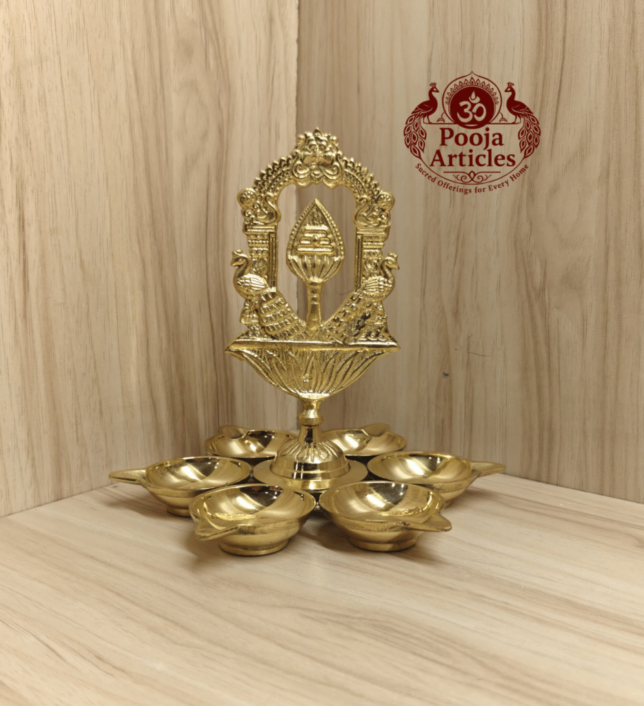 Buy Tiruvachi Vel Arumuga Vilakku Online – 390g, 7" Divine Brass Murugan Pooja Lamp
