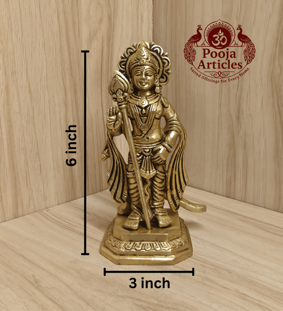 Exquisite Brass Murugan Idol Online – 800 grams, 6 Inch Divine Statue for Pooja & Decor | Shop Now at Poojaarticles.com