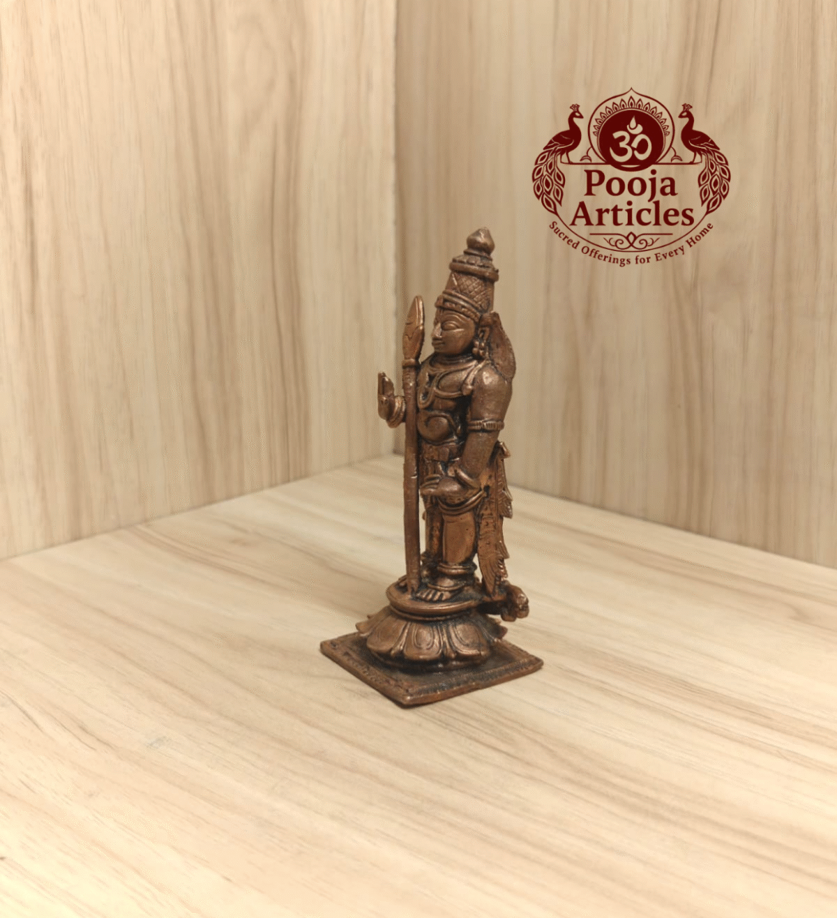 Handcrafted Copper Murugan Statue – 370g, 4.5 Inch | Divine Powerful Brass Idol for Pooja Room & Gifting