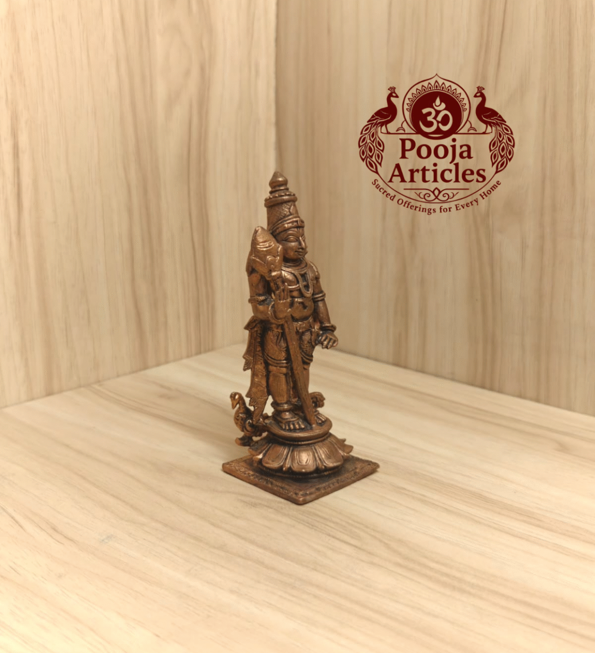 Handcrafted Copper Murugan Statue – 370g, 4.5 Inch | Divine Powerful Brass Idol for Pooja Room & Gifting