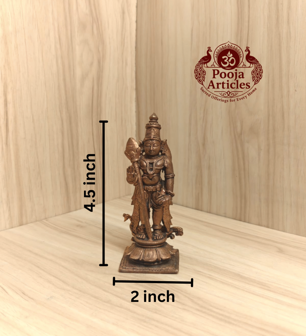 Handcrafted Copper Murugan Statue – 370g, 4.5 Inch | Divine Powerful Brass Idol for Pooja Room & Gifting