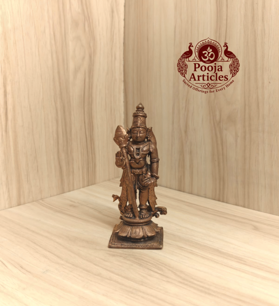 Handcrafted Copper Murugan Statue – 370g, 4.5 Inch | Divine Powerful Brass Idol for Pooja Room & Gifting
