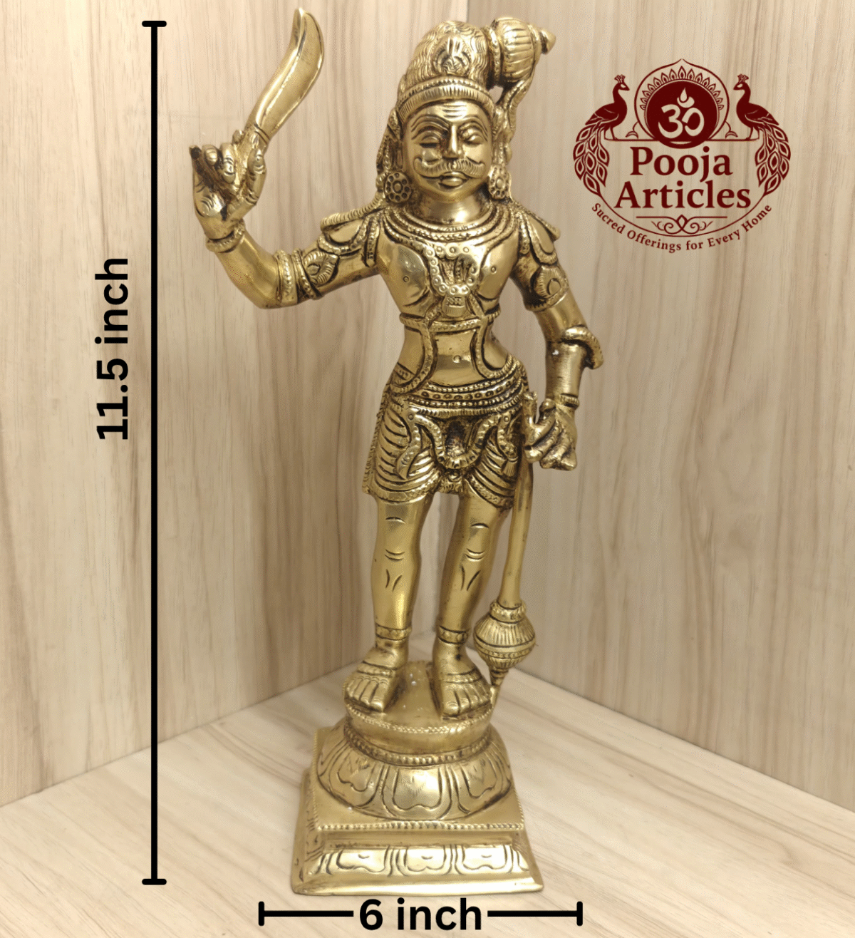Powerful Bronze Karuppasamy Swamy Statue Online – 2.980 kg, 11.5 Inch | Buy Traditional Tamil Deity Idol at Poojaarticles.com