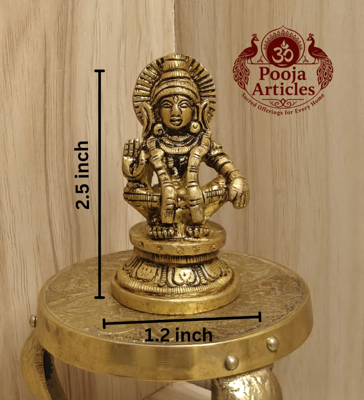 Buy Brass Ayyappan Swami Statue 200g, 2.5" – Handcrafted Spiritual Idol For Puja