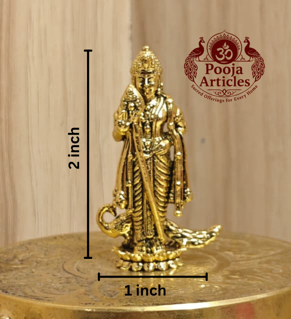 Buy Premium Brass Lord Murugan Statue – 30g, 2" Brass Vel Murugan Idol for Pooja