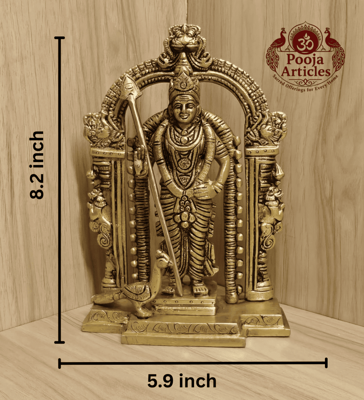Buy Brass Lord Murugan Statue – 2.010 kg, 8.2" Pure Brass Murugan Idol for Home Pooja - Image 2
