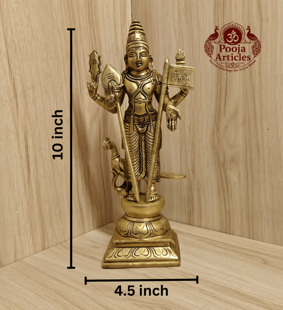 Buy Brass Murugan Idol – 2.370 kg, 10" Handcrafted Solid Brass Murugan Statue for Home Temple and Pooja