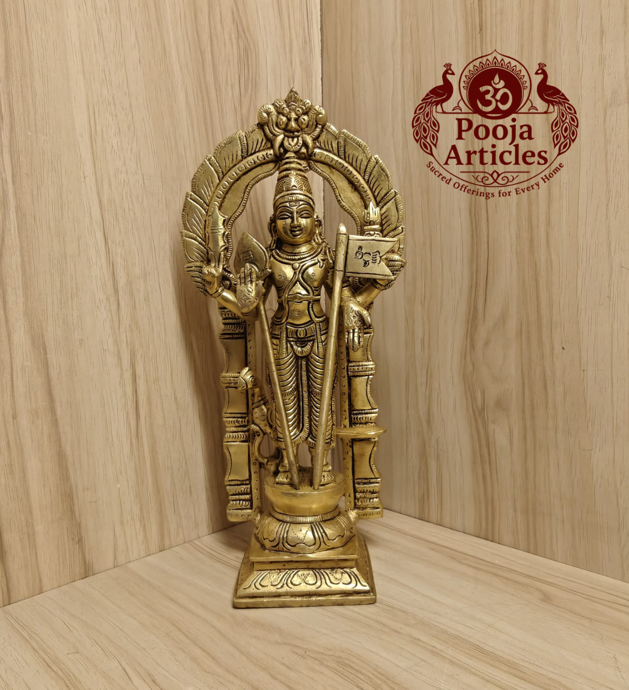 Thiruvachi Murugan (2) Buy Brass Thiruvachi Murugan Statue 3.100 kg – 11.5″ Solid Brass Lord Murugan Idol for Home Pooja - Image 1