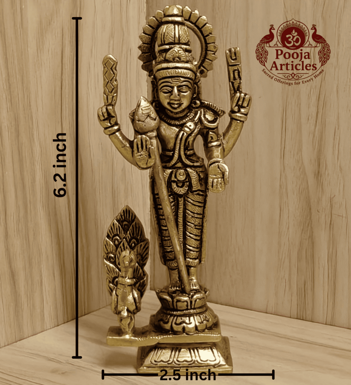 Buy Brass Murugan Statue – 580 g, 6.2″ Divine Brass Murugan Idol For Puja