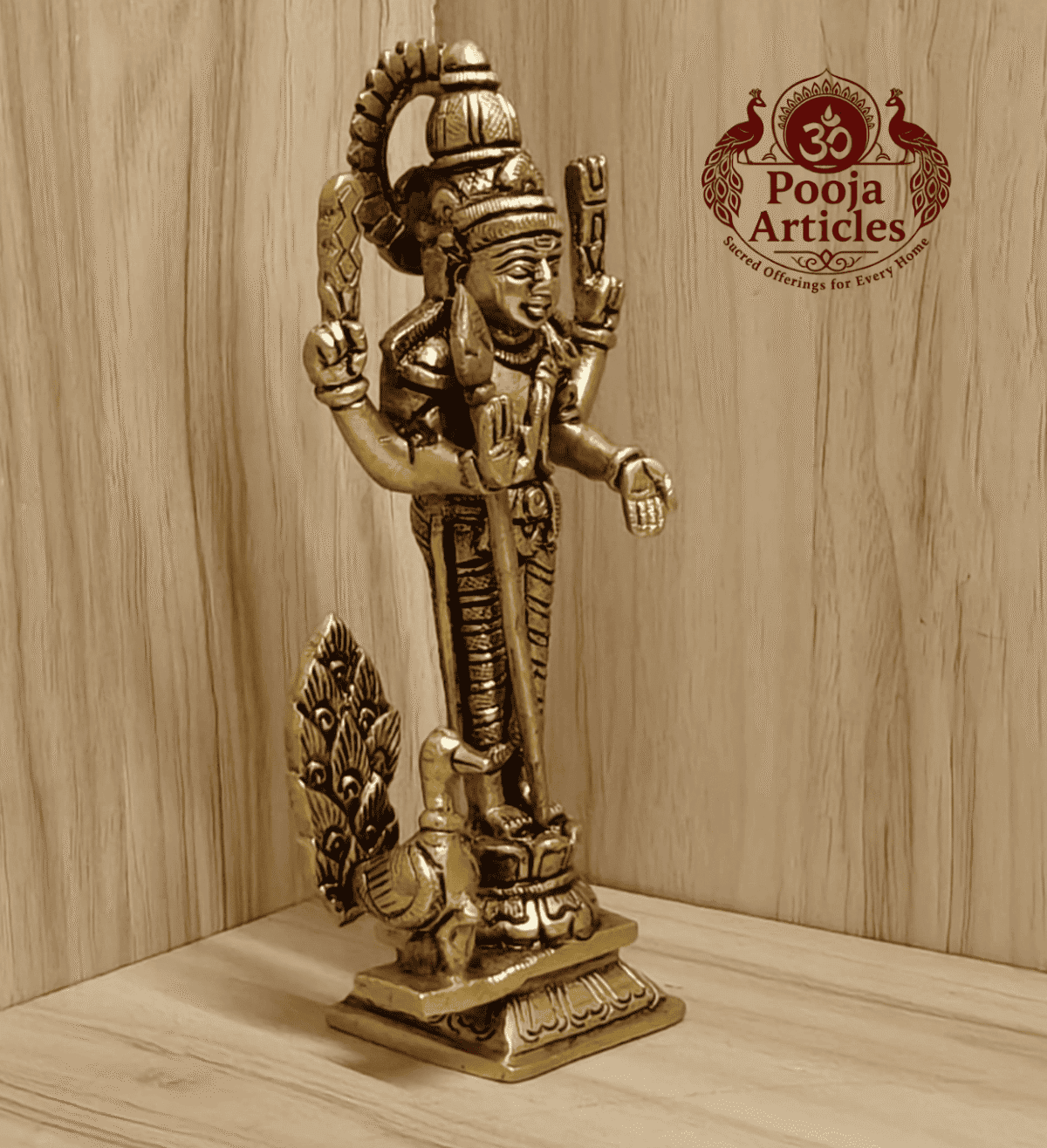 Buy Brass Murugan Statue – 580 g, 6.2″ Divine Brass Murugan Idol For Puja
