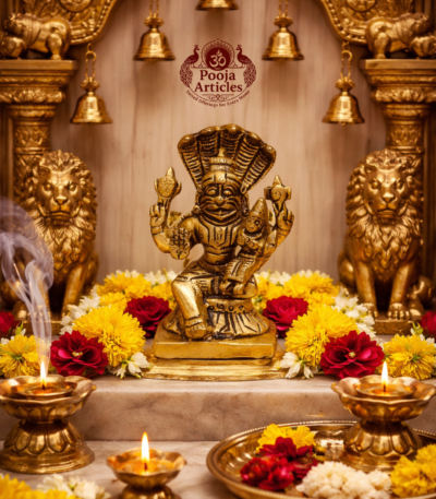 Buy Brass Narsimha Lakshmi Statue 300 g, 3" – Premium Handcrafted Narsimha Lakshmi Brass Idol for Protection, Prosperity & Vastu